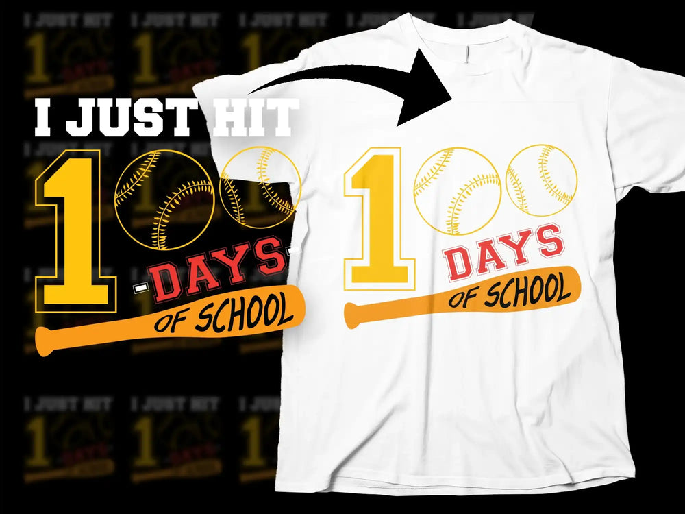 Kids 100 Days of School T-Shirt, Celebration Baseball Design, Fun School Milestone Tee, Youth Sizes Available