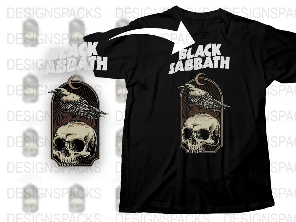 Black Sabbath Band T-Shirt, Vintage Graphic Tee, Skull and Raven Design, Unisex Rock Music Apparel