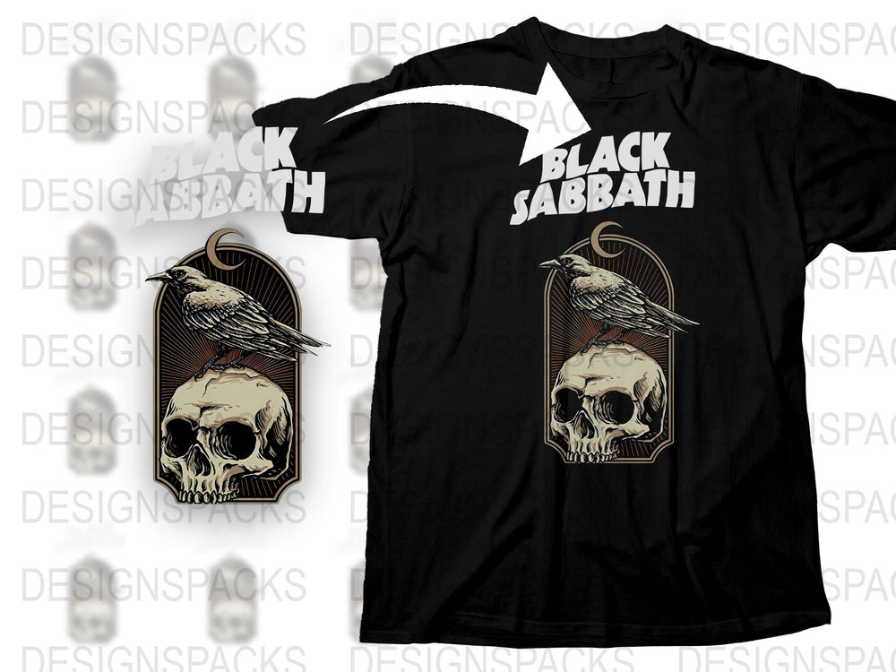 Black Sabbath Band T-Shirt, Vintage Graphic Tee, Skull and Raven Design, Unisex Rock Music Apparel