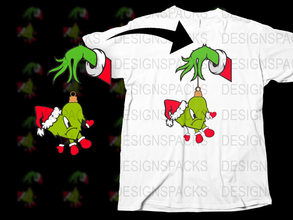 Grinch-Inspired Christmas T-Shirt, Funny Holiday Tee, Whimsical Santa Hat Design, Xmas Gift Idea