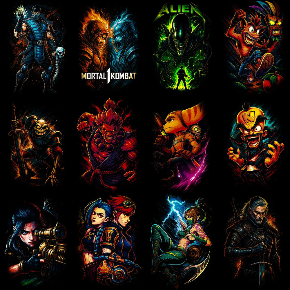 95 Mixed Legends Gaming V1 Streetwear Halftone Designs Bundle PNG