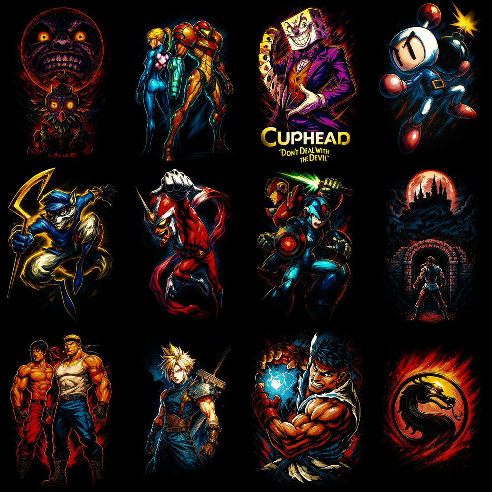 95 Mixed Legends Gaming V1 Streetwear Halftone Designs Bundle PNG