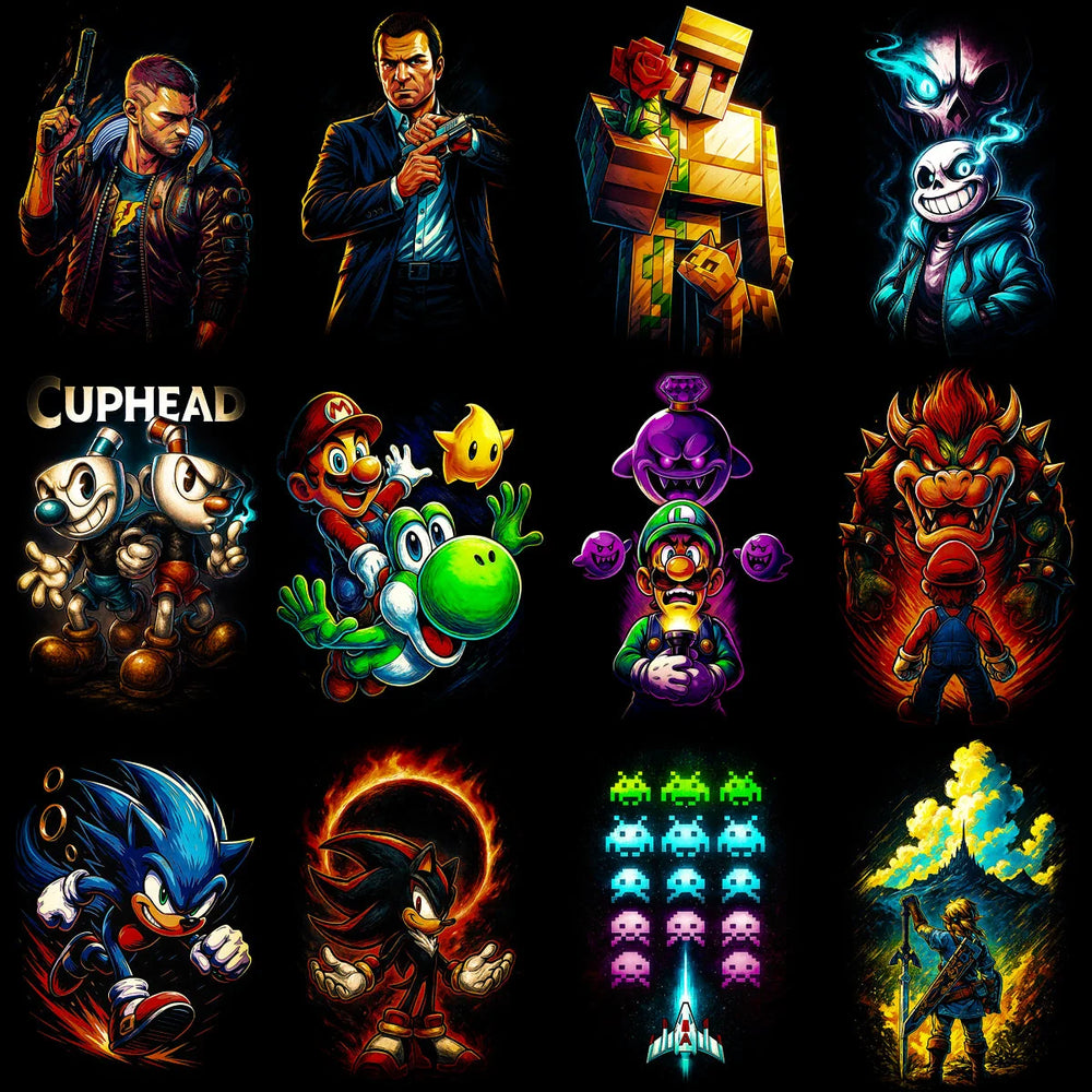 95 Mixed Legends Gaming V1 Streetwear Halftone Designs Bundle PNG