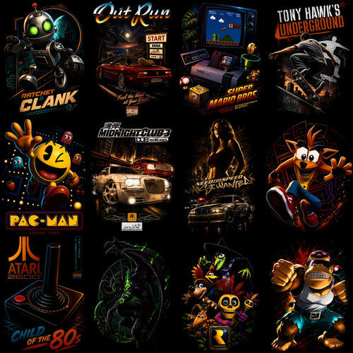 95 Mixed Legends Gaming V1 Streetwear Halftone Designs Bundle PNG