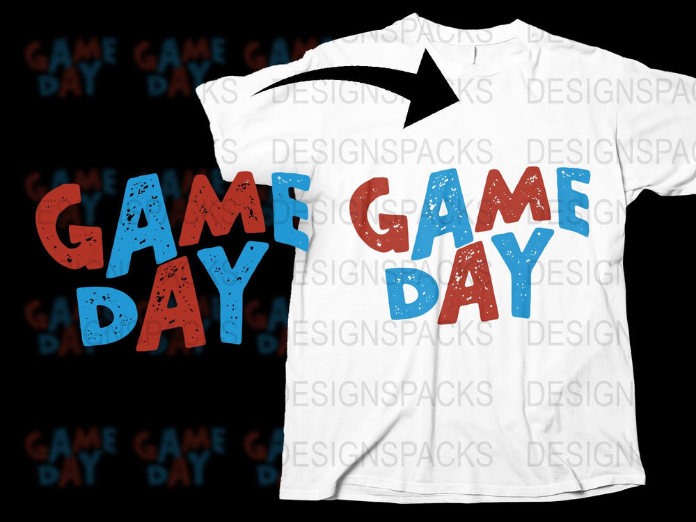 Game Day T-Shirt, Red and Blue Bold Text, Sports Event Tee, Unisex Graphic Shirt