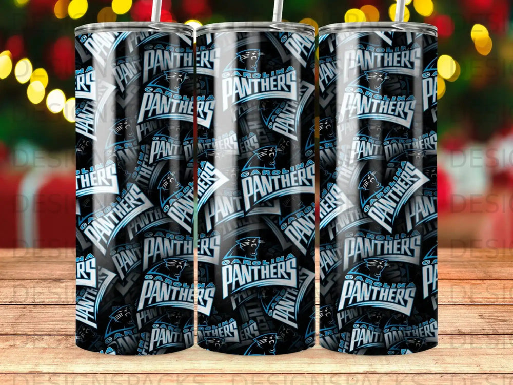 Carolina Panthers logo repeated on a tumbler.