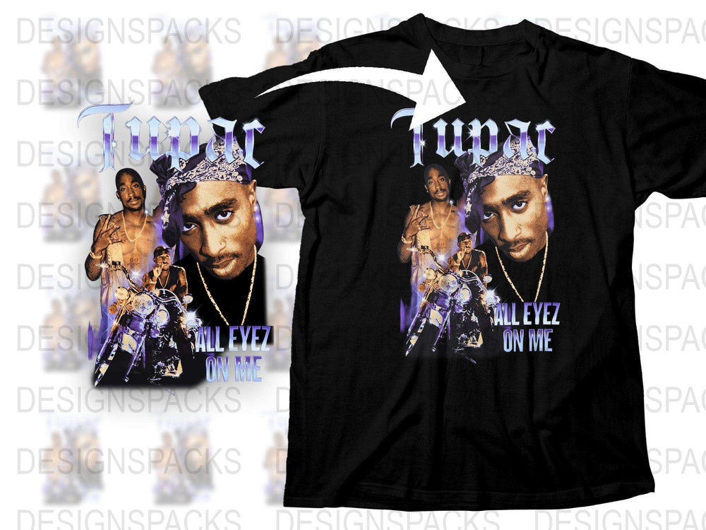 Vintage Tupac Shirt, All Eyez On Me, 90s Hip Hop Tee, Black Graphic T-Shirt, Rap Legend Top, Music Fan Apparel