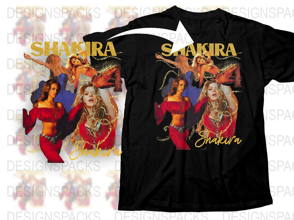 Shakira Inspired Graphic T-Shirt, Pop Star Performer Tee, Trendy Music Fan Apparel, Bold Red and Black Design