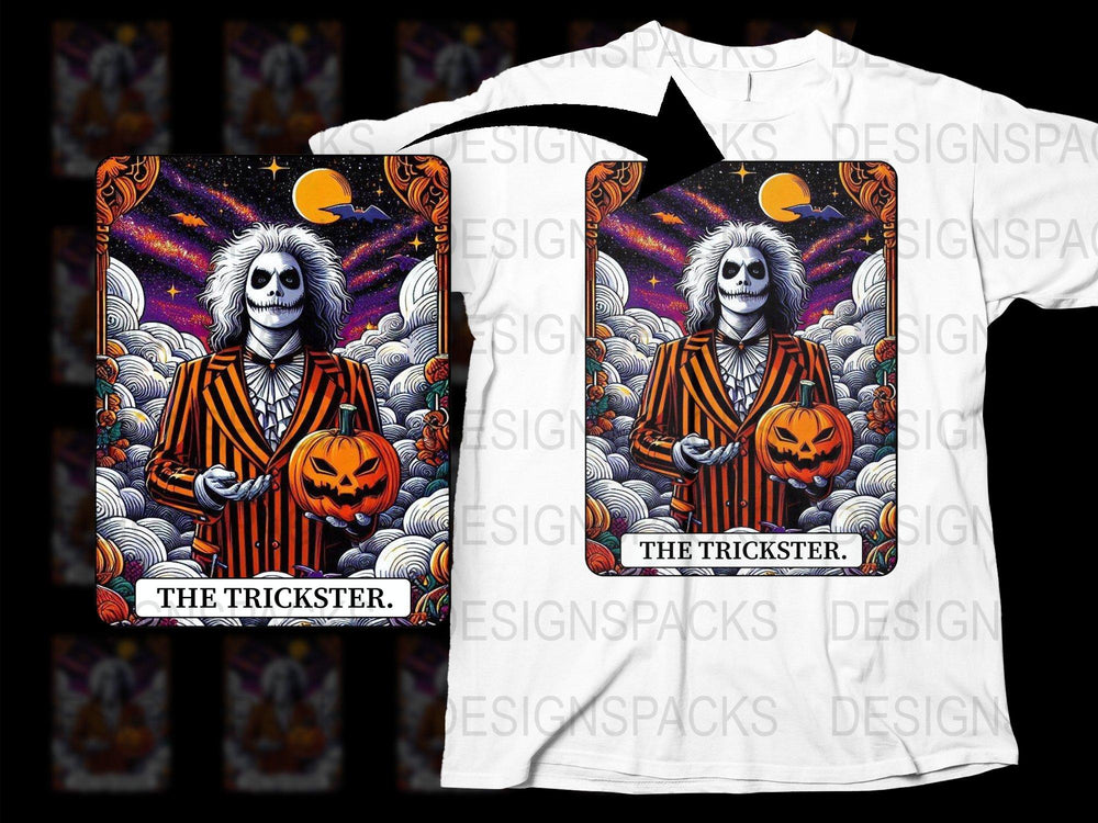 Halloween Skeleton Trickster T-Shirt, Spooky Full Moon Graphic Tee, Pumpkin Horror Shirt for All Ages