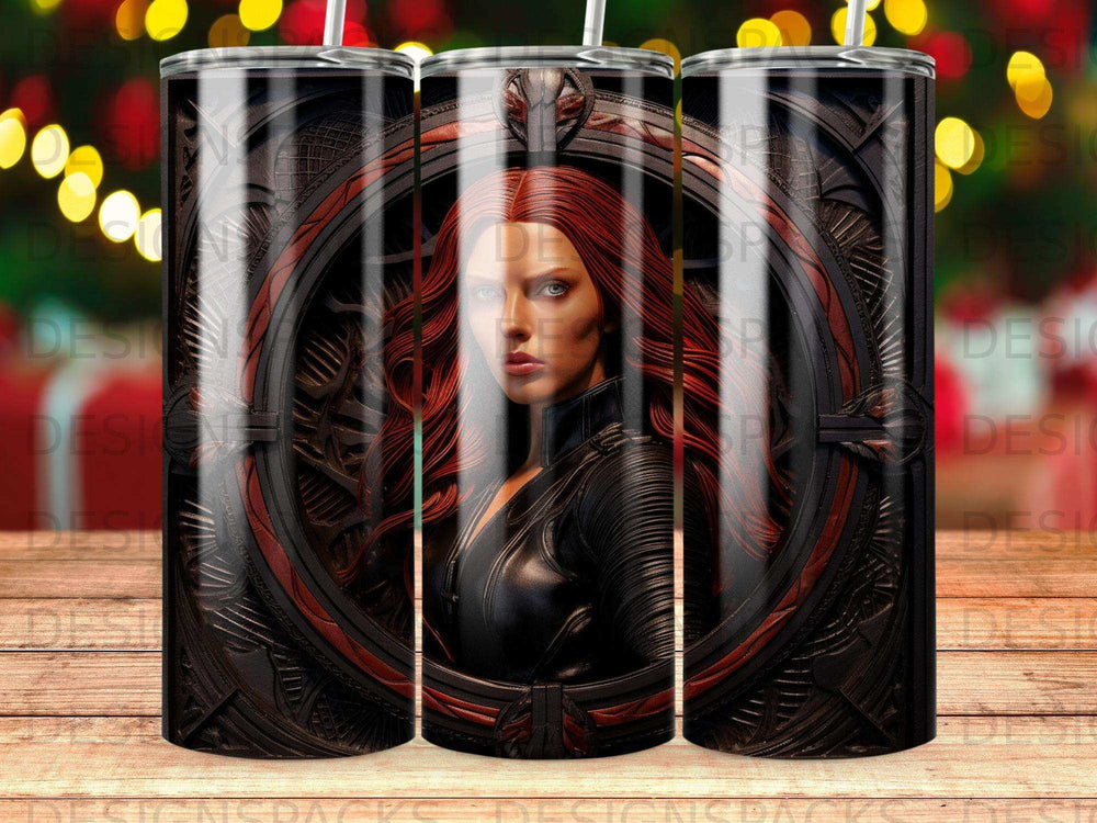 Black Widow character portrait within a circular, dark, ornate frame.