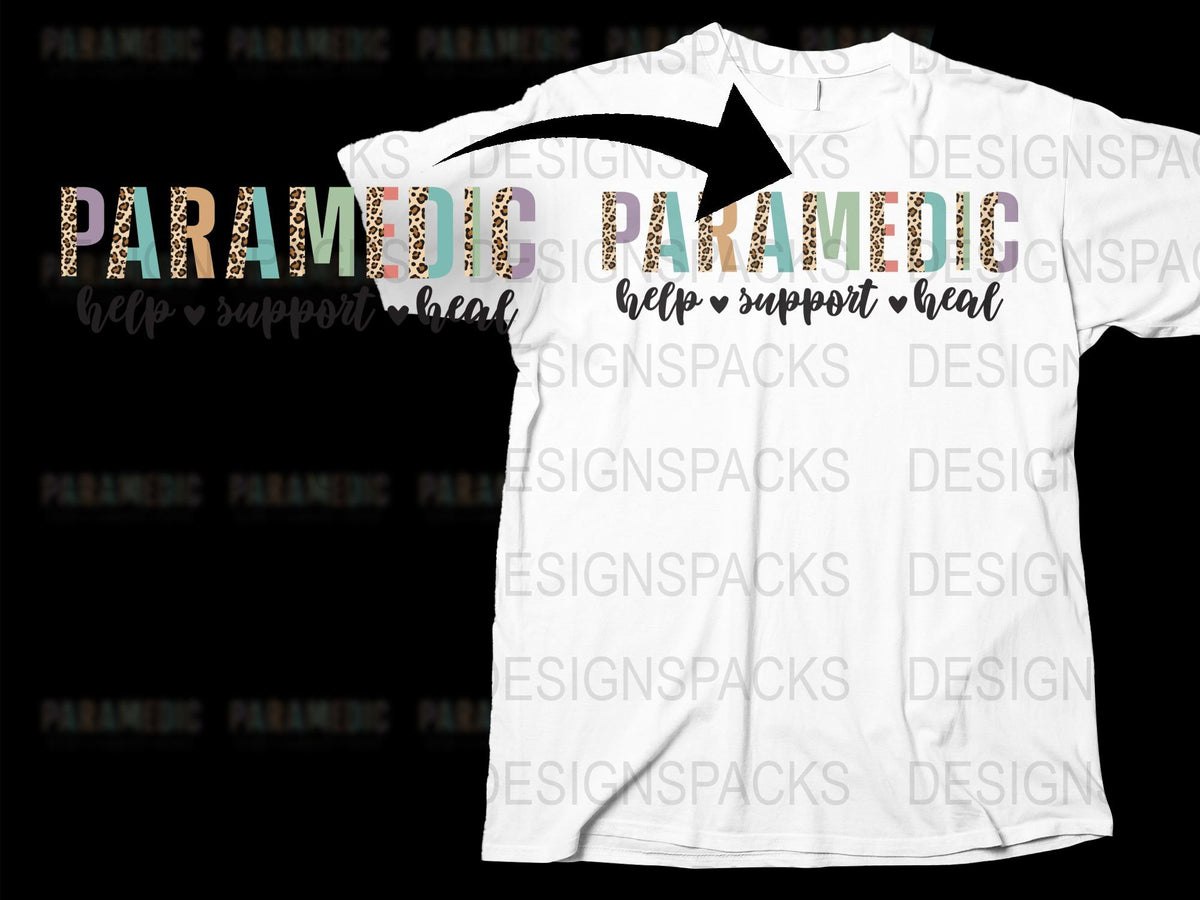 Paramedic Support Shirt, Leopard Print Text, Healthcare Hero Tee, Gift for First Responders