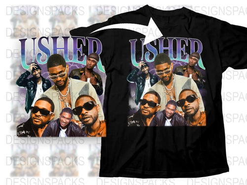 Usher Graphic T-Shirt, Vintage 90s Style Hip Hop Tee, Retro Music Artist Merch, Unisex Black Top