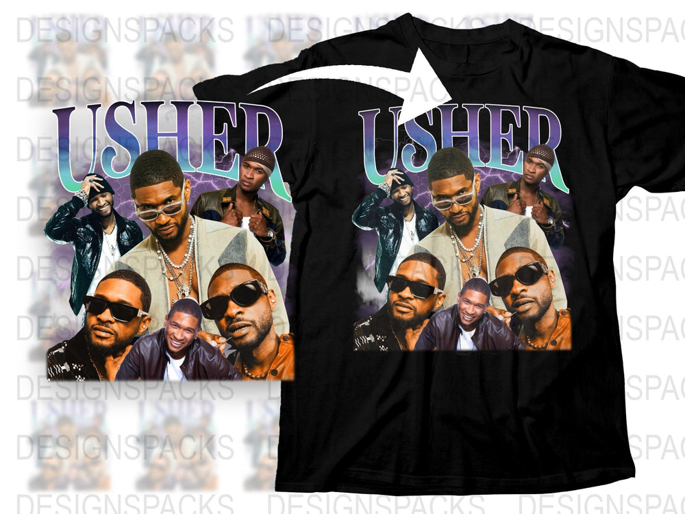 Usher Graphic T-Shirt, Vintage 90s Style Hip Hop Tee, Retro Music Artist Merch, Unisex Black Top