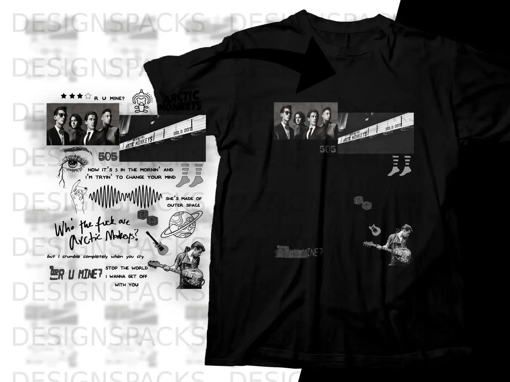Arctic Monkeys 505 t-shirt with band photo and lyrics.