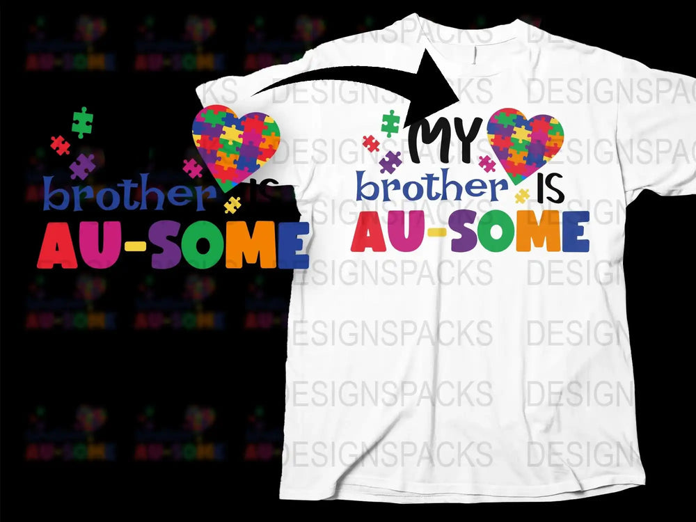 Autism Awareness T-Shirt, Colorful Puzzle Piece Heart, Supportive Brother Tee, Unisex Adult Clothing