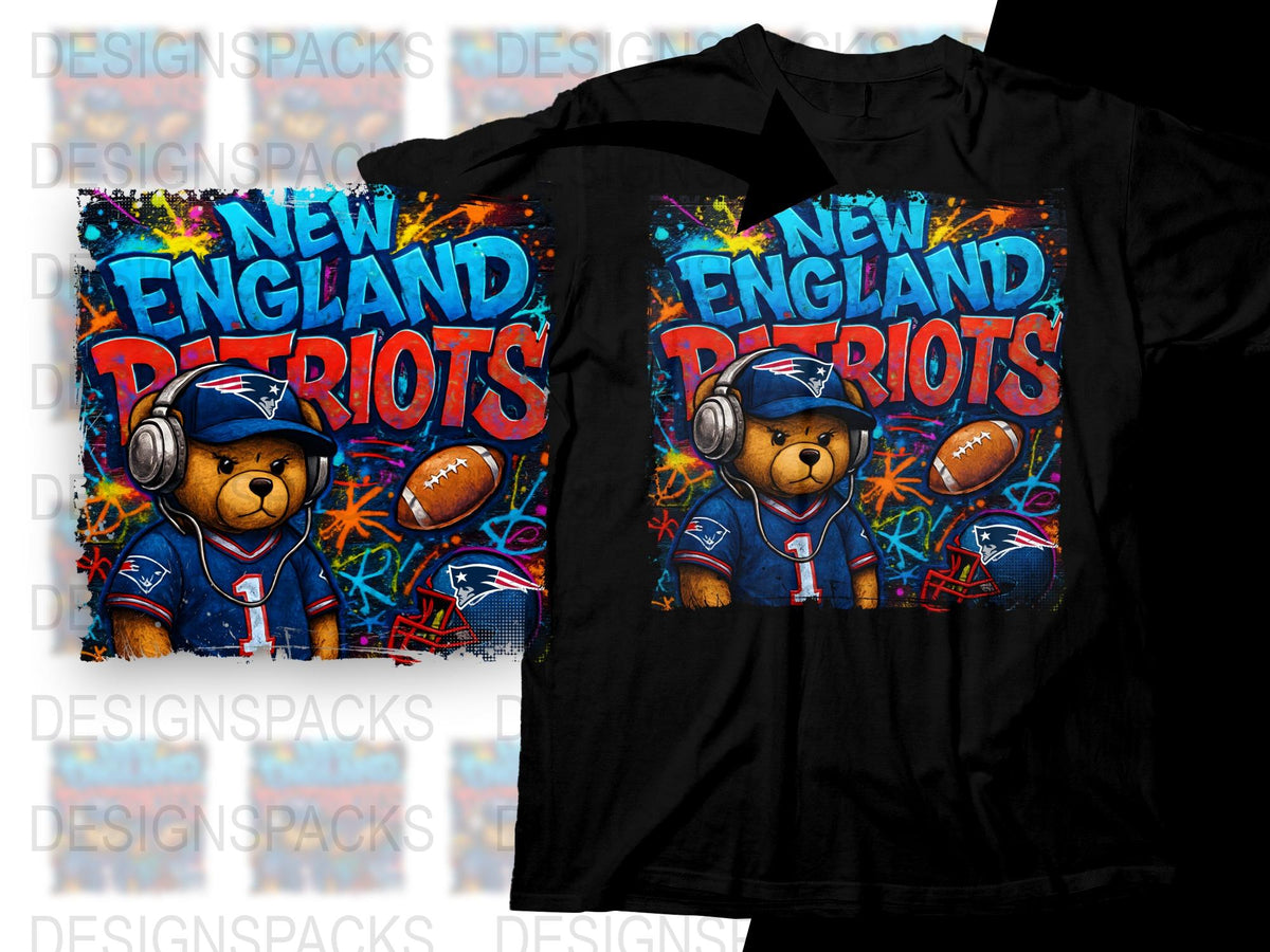 New England Patriots Bear T-Shirt, Colorful Sports Fan Apparel, Unisex Football Graphic Tee, Vibrant Team Spirit Shirt