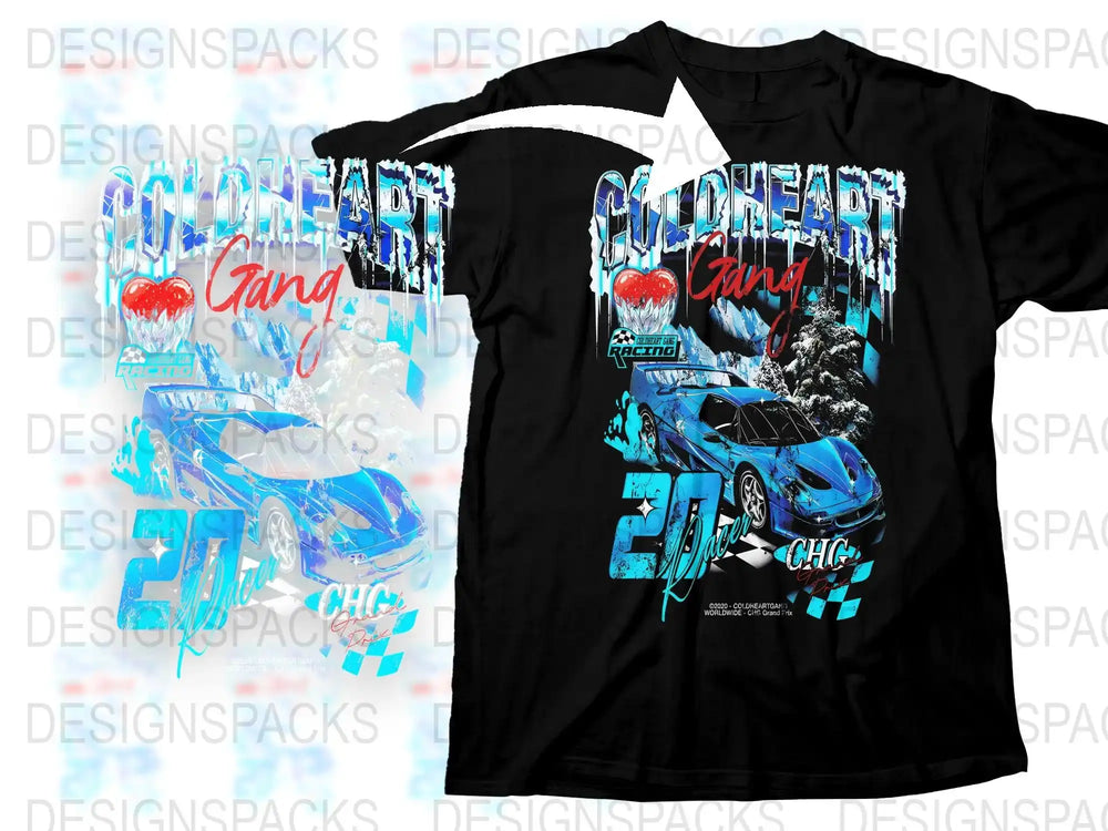 Graphic T-Shirt Street Style Heart Design, Jang 2010 CHC Racing Car Tee, Urban Fashion Top