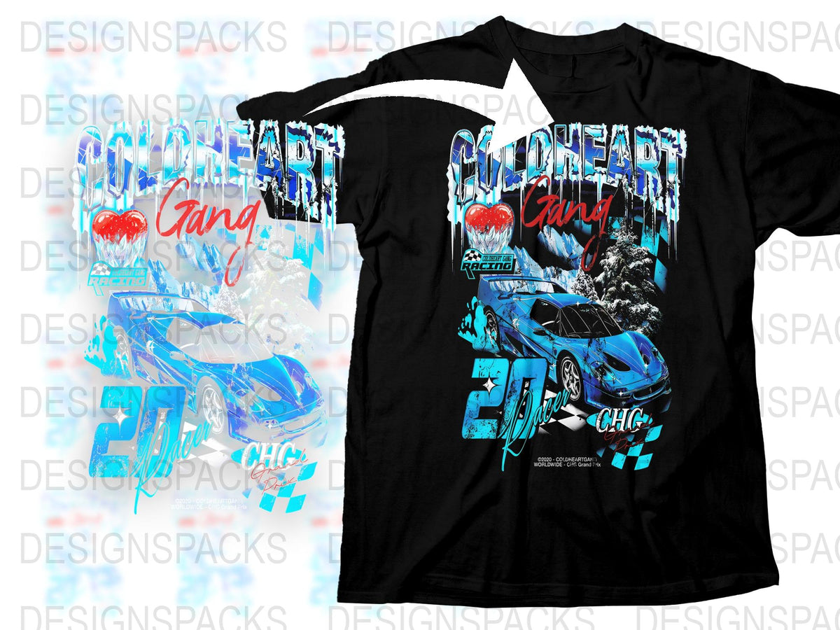 Graphic T-Shirt Street Style Heart Design, Jang 2010 CHC Racing Car Tee, Urban Fashion Top