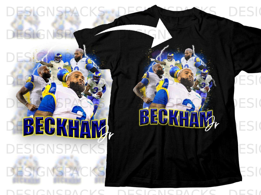 Black t-shirt with Odell Beckham Jr. graphic and "BECKHAM Jr." text.