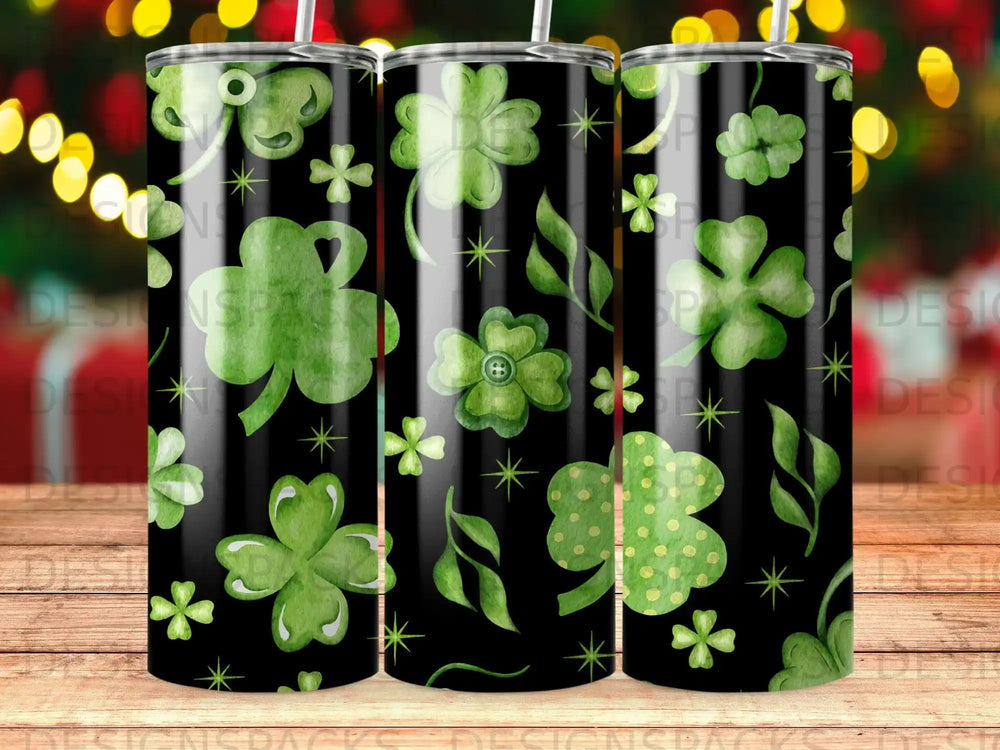 Black Green Shamrocks Clover Leaves Lucky Pattern product type