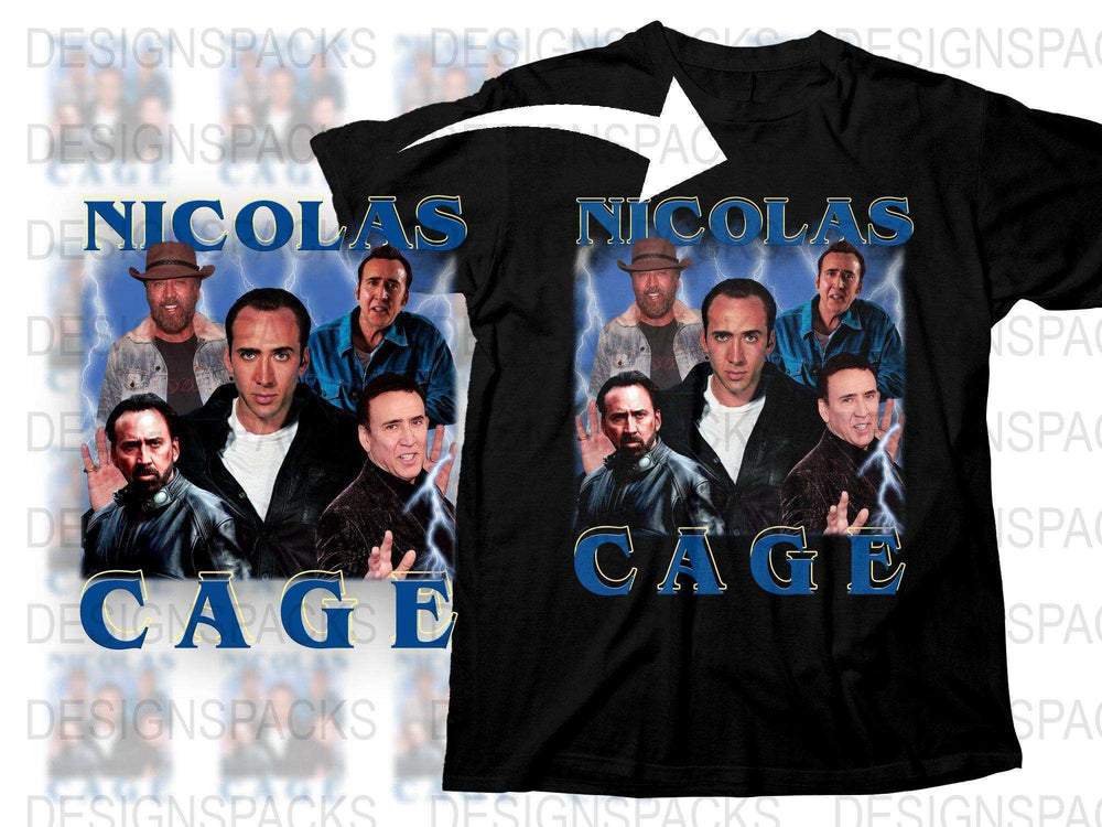 Nicolas Cage Movie Collage T-Shirt, Unique Fan Art Graphic Tee, Unisex Full Print Shirt