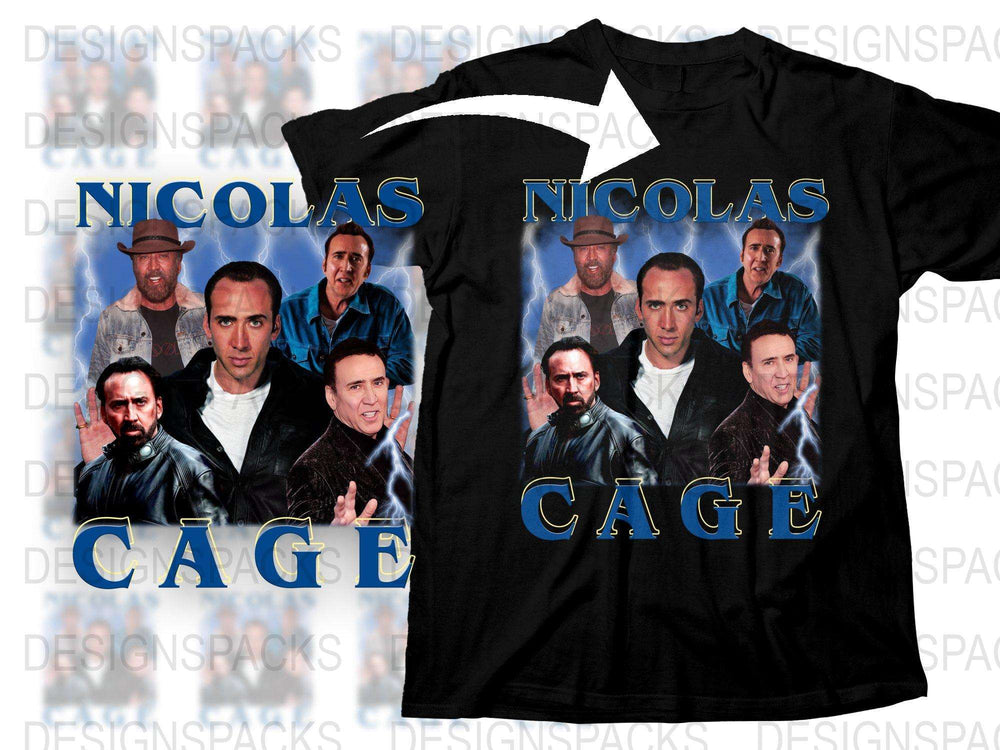 Nicolas Cage Movie Collage T-Shirt, Unique Fan Art Graphic Tee, Unisex Full Print Shirt