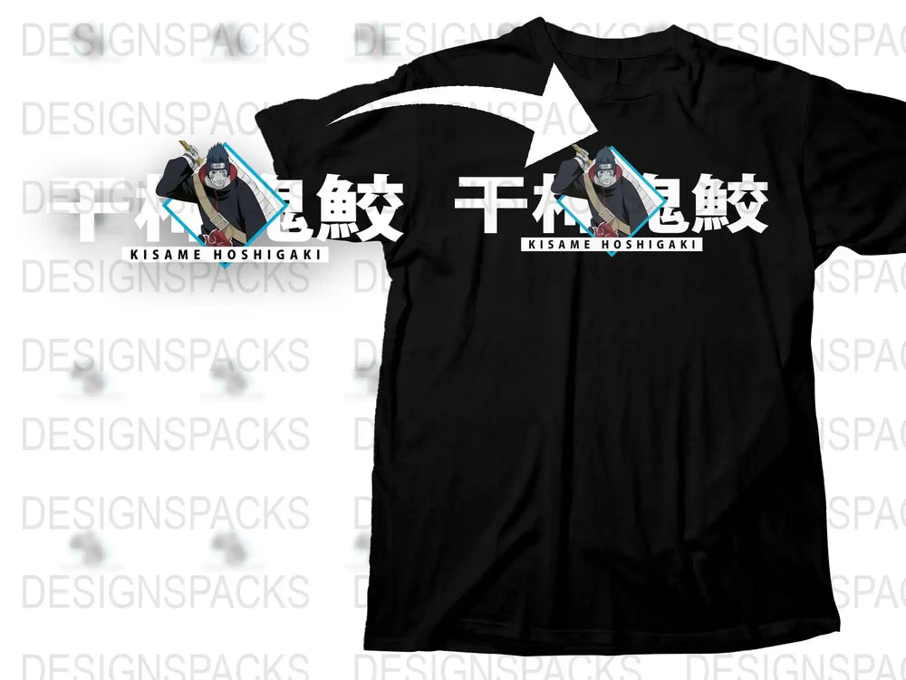 Kisame Hoshigaki Anime Graphic T-Shirt, Black Tee with Manga Character Design, Unisex Cotton Shirt