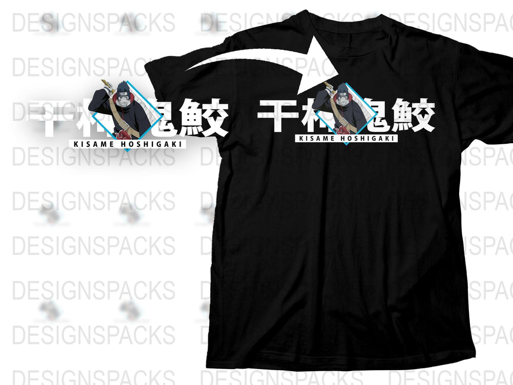 Kisame Hoshigaki Anime Graphic T-Shirt, Black Tee with Manga Character Design, Unisex Cotton Shirt