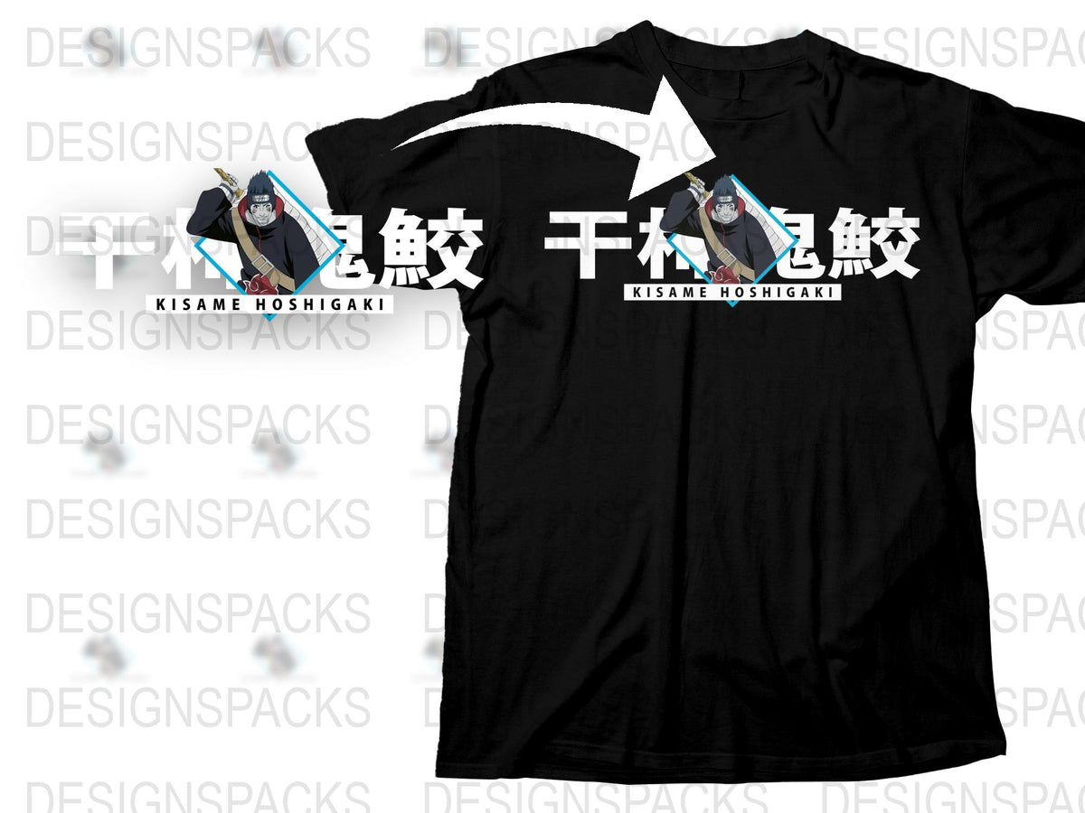 Kisame Hoshigaki Anime Graphic T-Shirt, Black Tee with Manga Character Design, Unisex Cotton Shirt