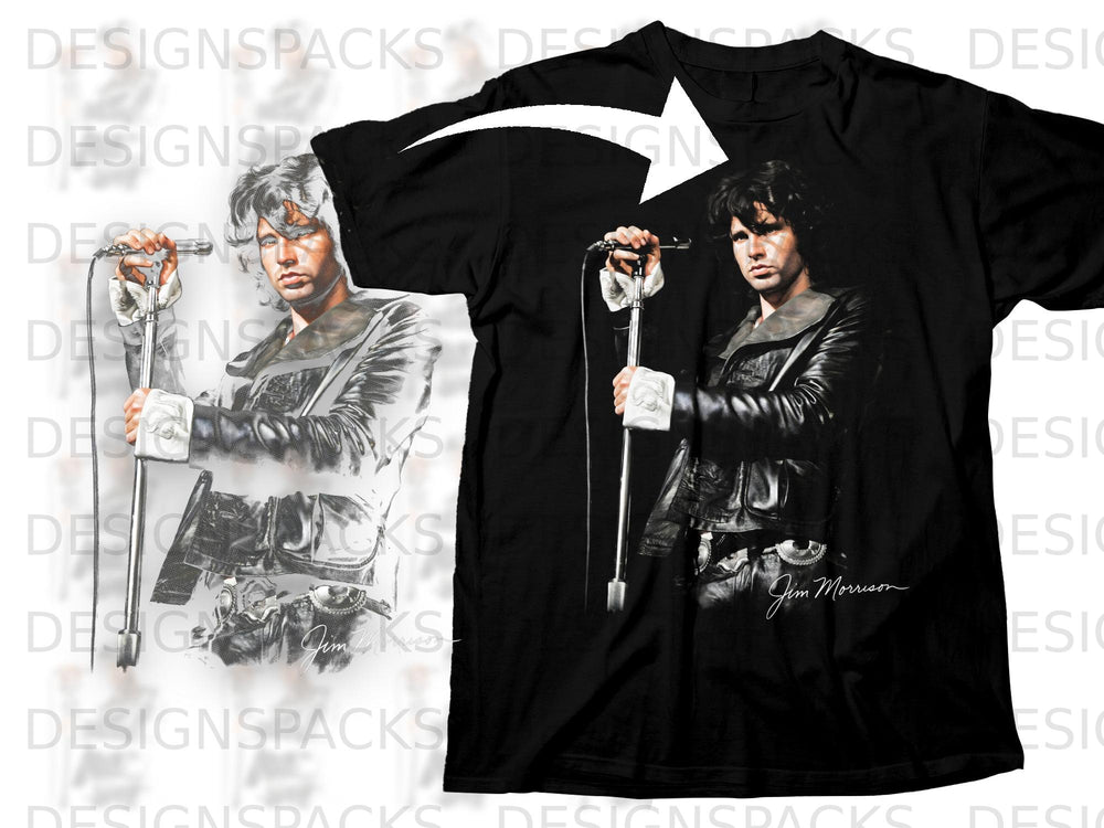 Black t-shirt featuring Jim Morrison with microphone, his signature below.
