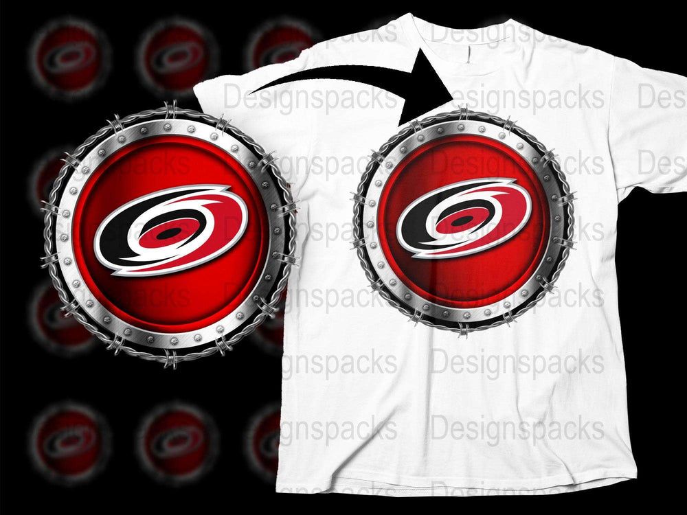 Custom Carolina Hurricanes Shield Design T-Shirt, NHL Hockey Fan Gear, Red and White Graphic Tee