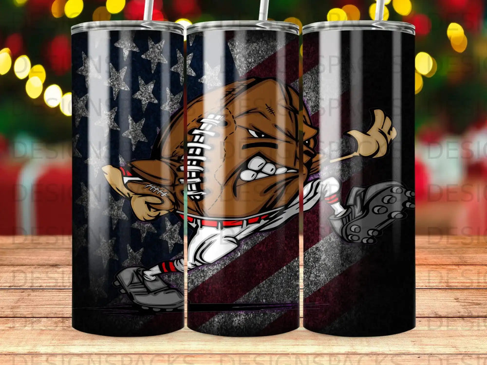 American football player with fierce expression against distressed US flag background.