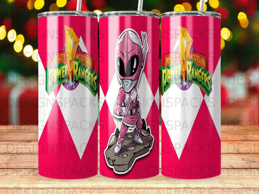 Mighty Morphin Pink Ranger in a defensive pose on a rocky surface.