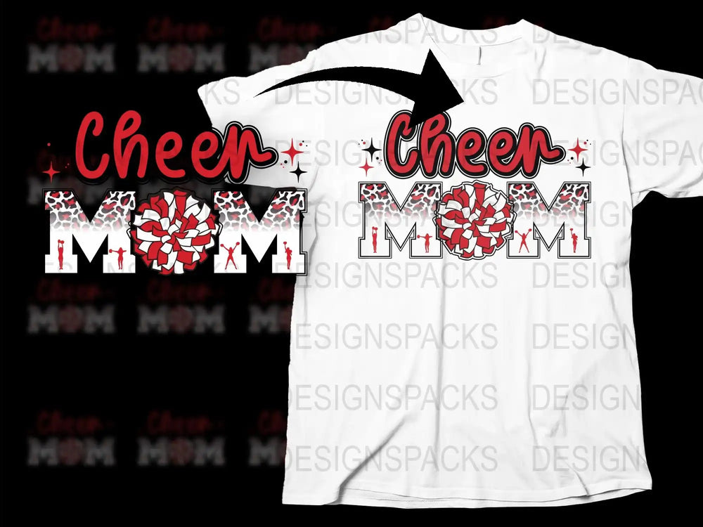 Cheer Mom T-Shirt, White Graphic Tee, Sparkle Red and White, Women's Sport Support Shirt, Cheerleading Mom Apparel, Gift for Moms
