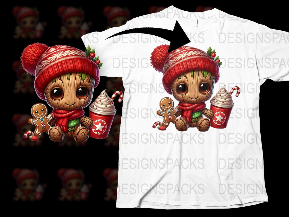 Cute Christmas Groot T-Shirt, Holiday Graphic Tee, Kids and Adults Sizes, Festive Winter Apparel