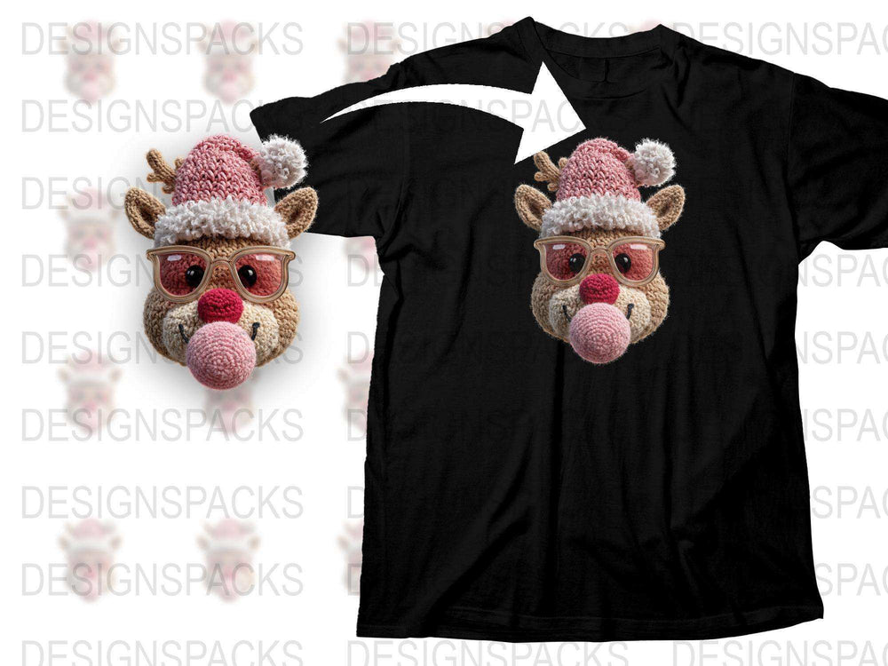 Crochet Giraffe Face T-Shirt, Cute Animal Graphic Tee, Handmade Knit Design, Unisex Black Cotton Shirt