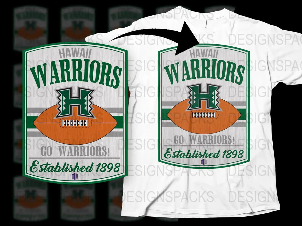 Hawaii Warriors Football T-Shirt Vintage Style Graphic Tee Sports Fan Gift White Cotton Shirt