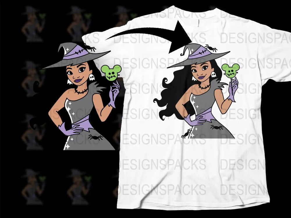 Witch and Skull Graphic T-Shirt, Halloween Costume Tee, Spooky Witch Design, Women's Fashion Shirt, Unique Halloween Outfit