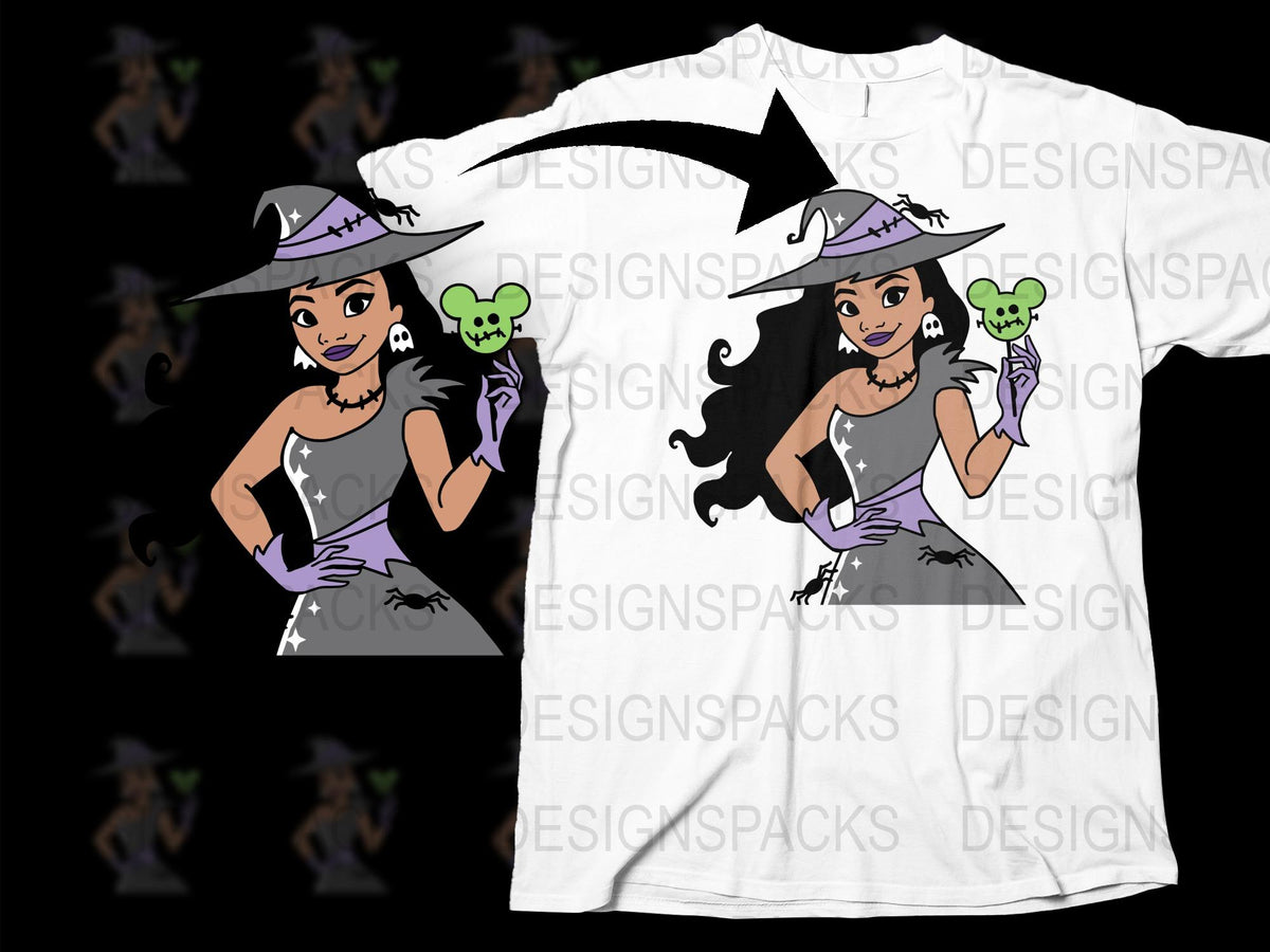 Witch and Skull Graphic T-Shirt, Halloween Costume Tee, Spooky Witch Design, Women's Fashion Shirt, Unique Halloween Outfit