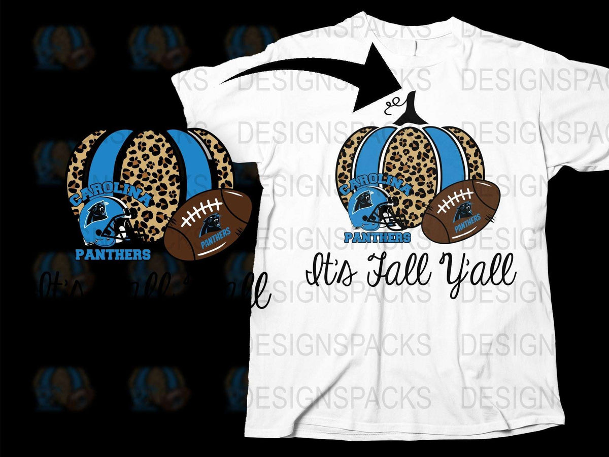 Carolina Panthers Football T-Shirt, Leopard Print Design, 'It's Fall Y'all' Graphic Tee, Sports Fan Apparel