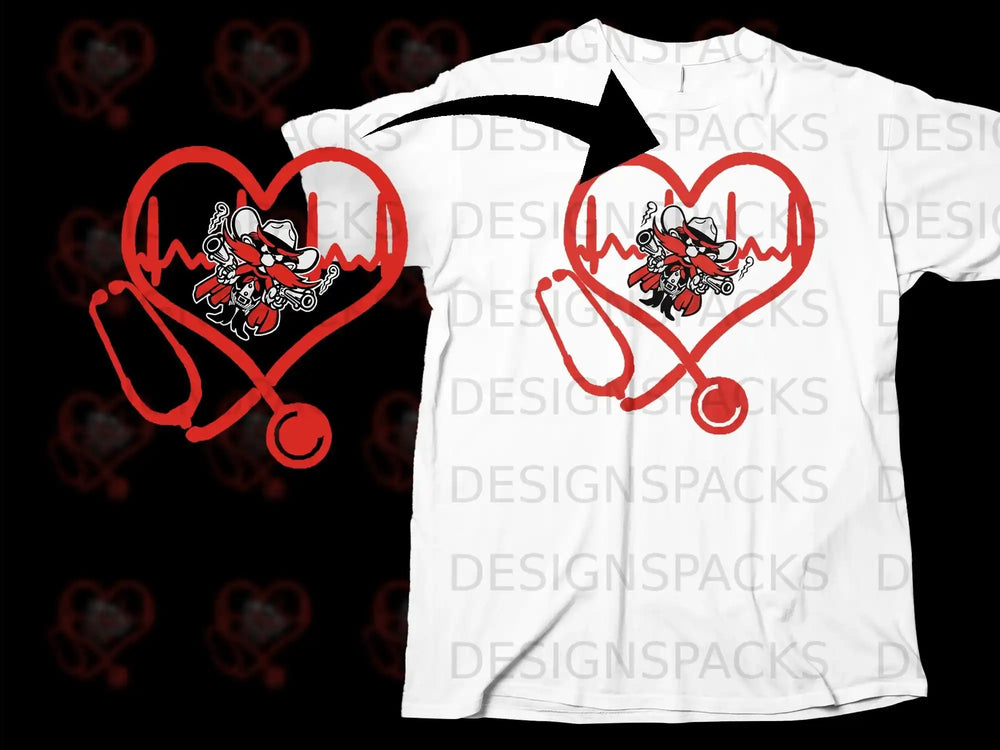 Heartbeat Cowboy Stethoscope Graphic T-Shirt