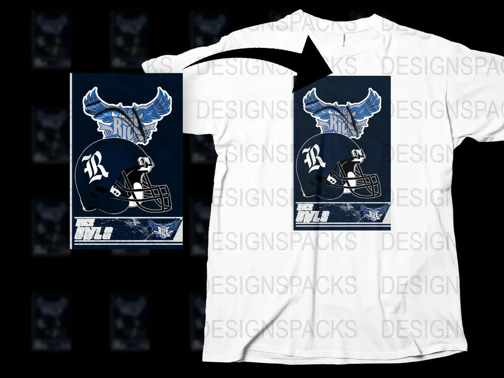 Sports Team T-Shirt with Bull Helmet Design, Blue and White Graphic Tee, Athletic Apparel
