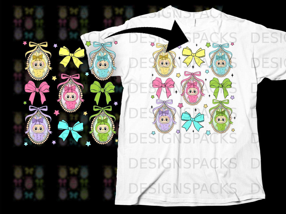Cute Colorful Baby Dolls with Bows Graphic Tee