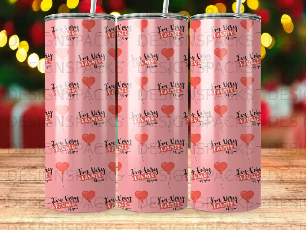 Collage of tumblers with "I'm Very Fawned Of You" text and heart designs.