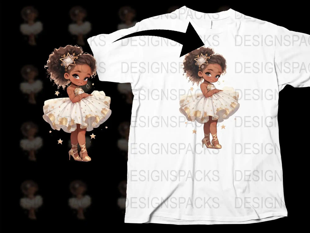 Adorable African American Ballerina Girl T-Shirt, Cute Kids Fashion Top, Trendy Children's Dancewear, Unique Graphic Tee Design