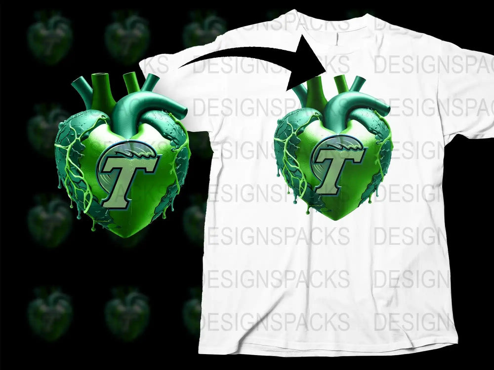 Neon Green Heart Graphic T-Shirt, Cool Digital Art Print Tee, Unique Men's Fashion, Trendy Unisex Top