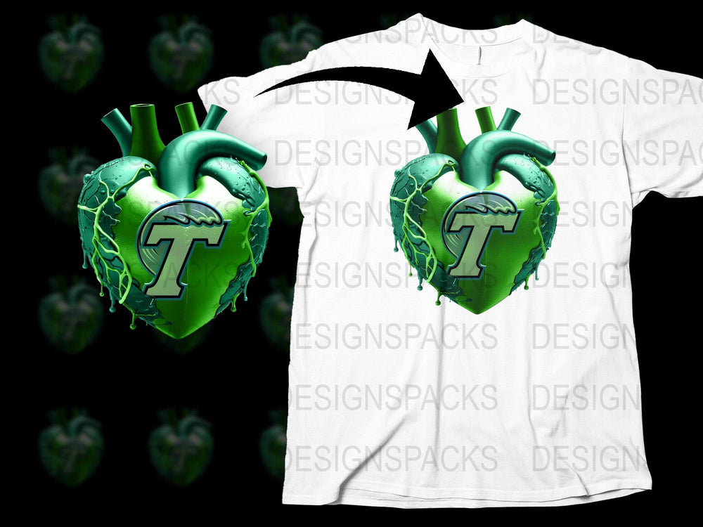 Neon Green Heart Graphic T-Shirt, Cool Digital Art Print Tee, Unique Men's Fashion, Trendy Unisex Top