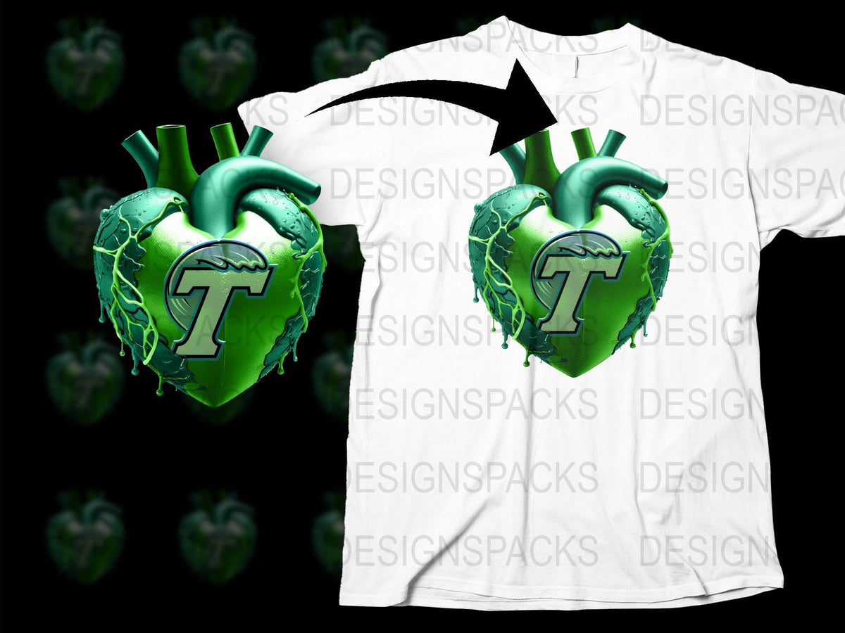 Neon Green Heart Graphic T-Shirt, Cool Digital Art Print Tee, Unique Men's Fashion, Trendy Unisex Top