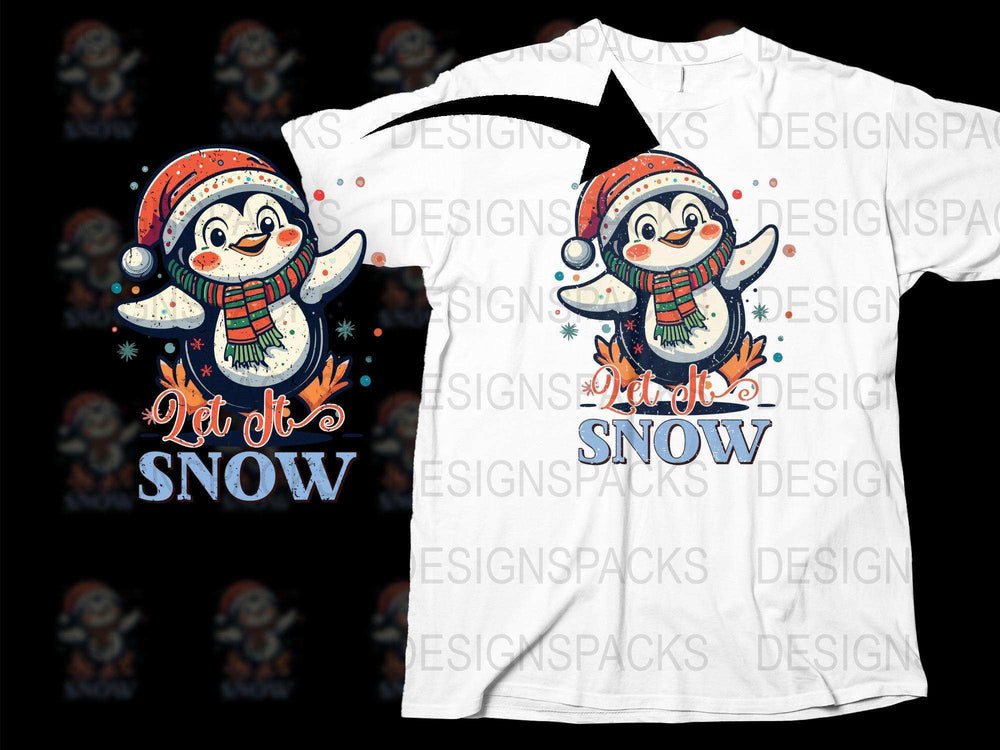 Cute Penguin Christmas T-Shirt, Let It Snow Winter Holiday Tee, Unisex Graphic Shirt for Adults and Kids