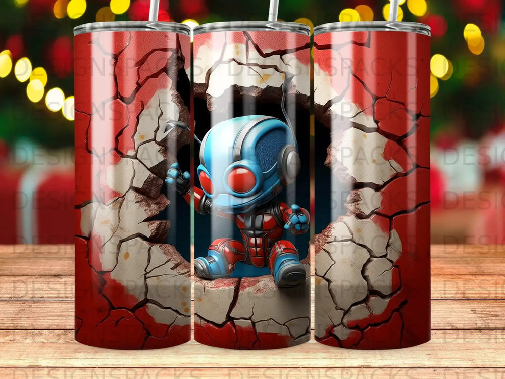 Ant-Man figure breaking through cracked red wall.